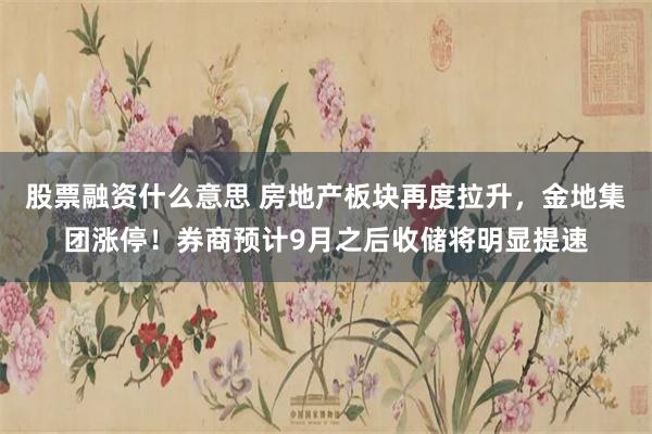 股票融资什么意思 房地产板块再度拉升,金地集团涨停!券商预计9月之后收储将明显提速