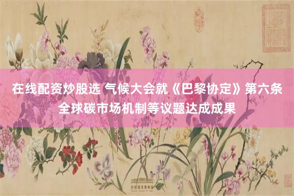 在线配资炒股选 气候大会就《巴黎协定》第六条全球碳市场机制等议题达成成果